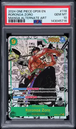 2024 ONE PIECE OP06-WINGS OF THE CAPTAIN MANGA ALTERNATE ART RORONOA ZORO PSA 10 - Image 1