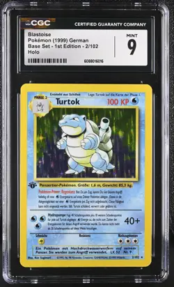 CGC 9 MINT Blastoise 1999 Base Set 1st Edition 2/102 Holo German Pokemon Card - Image 1