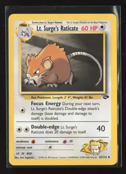 Lt. Surge's Raticate 53/132 Uncommon Gym Challenge Pokemon LP - Image 2
