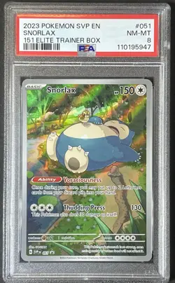 Pokemon Snorlax 051 PSA 8 NM-Mint 151 Elite Trainer Box Promo SVP en 2023 - Image 1