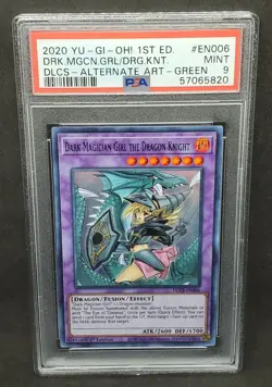 Yugioh PSA 9 MINT Dark Magician Girl the Dragon Knight Alt Art Green DLCS-EN006 - Image 1