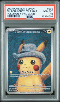 2023 POKEMON SVP EN-SV BLACK STAR PROMO #085 PIKACHU WITH GREY FELT HAT PSA 10 - Image 1