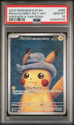 2023 POKEMON SVP EN-SV BLACK STAR PROMO #085 PIKACHU WITH GREY FELT HAT PSA 10 - Image 1