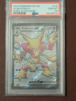 Pokemon 2024 Paldean Fates ALAKAZAM EX Shiny Ultra Rare #215 PSA 10 Gem Mint - Image 1