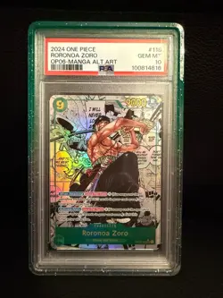2024 ONE PIECE OP06 WINGS OF THE CAPTAIN MANGA ALTERNATE ART RORONOA ZORO PSA 10 - Image 1