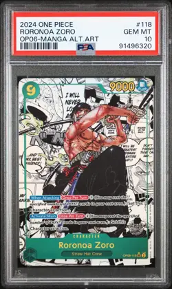 2024 ONE PIECE OP06-WINGS OF THE CAPTAIN MANGA ALTERNATE ART RORONOA ZORO PSA 10 - Image 1