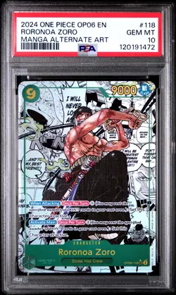 2024 ONE PIECE OP06-WINGS OF THE CAPTAIN MANGA ALTERNATE ART RORONOA ZORO PSA 10 - Image 1