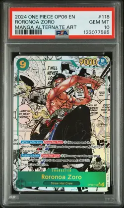 2024 ONE PIECE OP06-WINGS OF THE CAPTAIN MANGA ALTERNATE ART RORONOA ZORO PSA 10 - Image 1