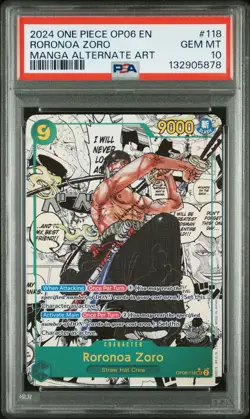 2024 ONE PIECE OP06-WINGS OF THE CAPTAIN MANGA ALTERNATE ART RORONOA ZORO PSA 10 - Image 1