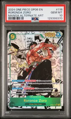2024 ONE PIECE OP06-WINGS OF THE CAPTAIN MANGA ALTERNATE ART RORONOA ZORO PSA 10 - Image 1