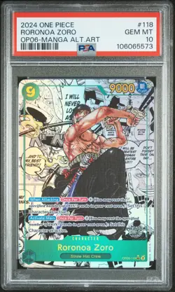 2024 ONE PIECE OP06-WINGS OF THE CAPTAIN MANGA ALTERNATE ART RORONOA ZORO PSA 10 - Image 1