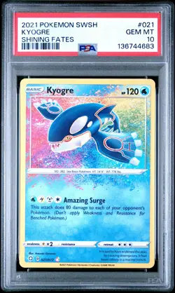 2021 POKEMON SWORD & SHIELD SHINING FATES #021 KYOGRE PSA 10 - Image 1