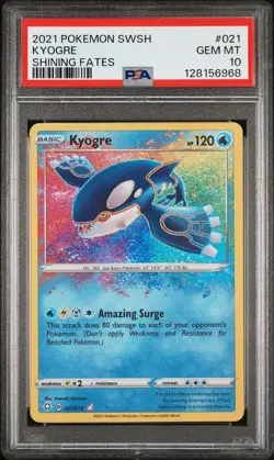 2021 POKEMON SWORD & SHIELD SHINING FATES #021 KYOGRE PSA 10 - Image 1