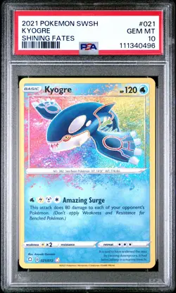 2021 POKEMON SWORD & SHIELD SHINING FATES #021 KYOGRE PSA 10 - Image 1