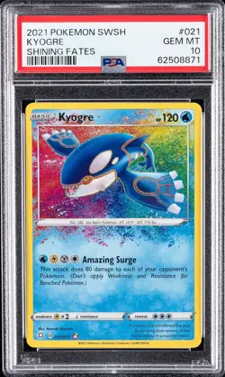 2021 POKEMON SWORD & SHIELD SHINING FATES #021 KYOGRE PSA 10 #021 - Image 1