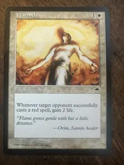 MTG Magic The Gathering Card Warmth Enchantment White Tempest 1997 - Image 1