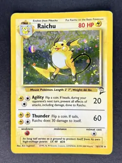 Pokemon TCG Raichu Holo Card 16/130 Base Set 2 Holo Rare MP - Image 1