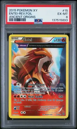 2015 POKEMON XY ANCIENT ORIGINS #15 ENTEI-REVERSE FOIL PSA 6 - Image 1