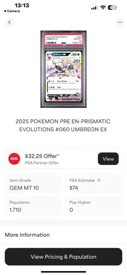 2025 POKEMON PRE EN-PRISMATIC EVOLUTIONS #060 UMBREON EX PSA 10 - Image 3