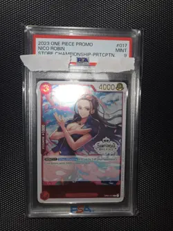PSA 9 Nico Robin OP01-017 Store Championship Participant Promo One Piece Card - Image 1