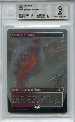 MINT BGS 9+ (w/ subs) Sacred Foundry (Borderless Galaxy Foil) Unfinity MTG Magic - Image 1