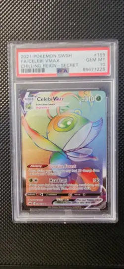 Pokemon Celebi VMAX 199/198 Rainbow Secret Rare Chilling Reign PSA 10 - Image 1