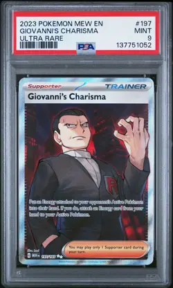 2023 POKEMON MEW EN-151 ULTRA RARE #197 GIOVANNI'S CHARISMA PSA 9 - Image 1
