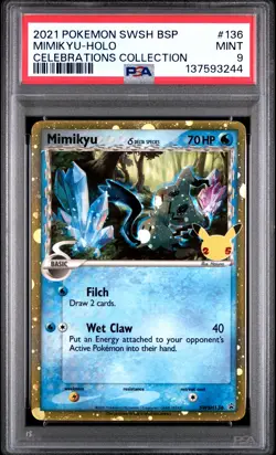 2021 POKEMON SWSH PROMO CELEBRATIONS COLLECTION #136 MIMIKYU-HOLO PSA 9 - Image 1