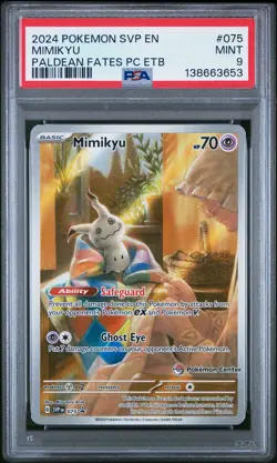 2024 POKEMON SVP PALDEAN FATES POKEMON CENTER ETB PROMO #075 MIMIKYU PSA 9 - Image 1