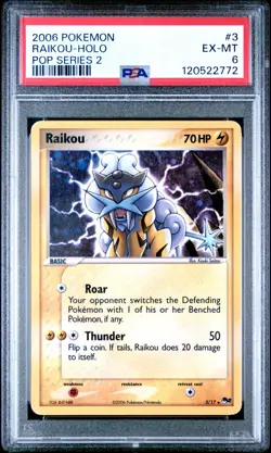 2006 Pokemon POP Series 2 RAIKOU Holo Foil Card #3 PSA 6 EX-MT Rare! - Image 1