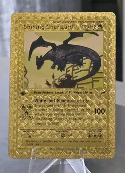 Pokemon Shining Charizard 100hp Gold Foil Fan Art Collector Card TCG - Image 1