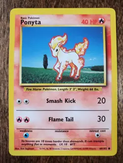 Ponyta 60/102 Pokemon Card 1999 Base Set Common NM - Image 1