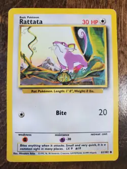 Rattata 61/102 Base Set Standard Pokemon Card LP - Image 1