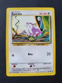 Rattata 61/102 Base Set Standard Pokemon Card LP/NM - Image 1
