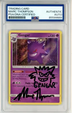 PSA Signed Marc Thompson Pokemon Gengar 38/111 Sm-Crimson Invasion Holo w/Doodle - Image 1