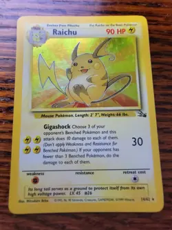 Raichu 14/62 Holo Fossil Pokemon Card TCG WOTC MP - Image 1