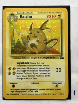 Raichu 14/62 Fossil Unlimited Rare Holo Pokemon Card TCG #V1 - Image 1
