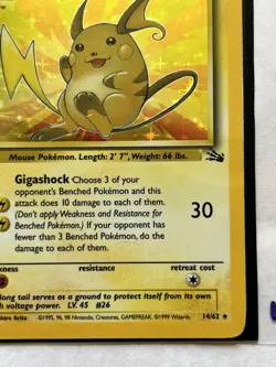 Raichu 14/62 Fossil Unlimited Rare Holo Pokemon Card TCG #V1 - Image 5