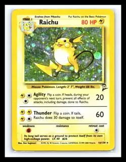 💥 RAICHU | Pokemon TCG 2000 | (Base Set 2 ) Holo Foil Vintage # 16/130 - Image 1