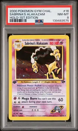 2000 POKEMON GYM CHALLENGE HOLO-1ST EDITION #16 SABRINA'S ALAKAZAM PSA 8 - Image 1