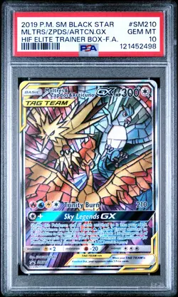 2019 POKEMON SM BLACK STAR PROMO FULL ART/MOLTRES & ZAPDOS & ARTICUNO GX PSA 10 - Image 1