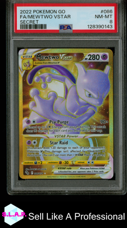 FA/MEWTWO VSTAR SECRET POKEMON GO 2022 086 PSA 8 - Image 1