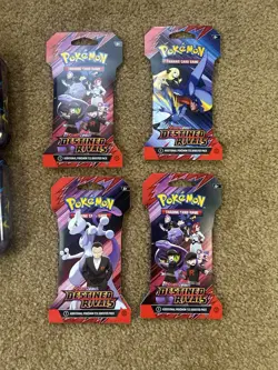 Pokemon TCG Lot - 4 Mega Evolution Mini Tins + 4 Destined Rivals Booster Packs - Image 2