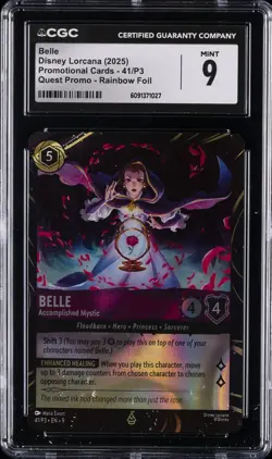 2025 DISNEY LORCANA PROMO CARDS - QUEST PROMO - RAINBOW FOIL #41/P3 BELLE CGC 9 - Image 1
