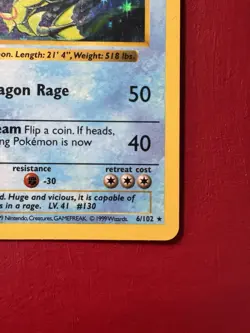 Gyarados 6/102 Shadowless Holo Rare Base Set Pokemon Card MP No Creases - Image 5