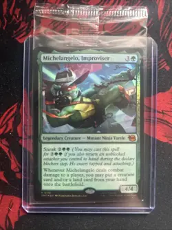 Unreleased MTG Foil Mythic Michelangelo, Improviser #119 TMNT NM: LE Prerelease - Image 1