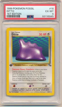 1999 POKEMON FOSSIL 1ST EDITION DITTO #18 PSA 6 - Image 1