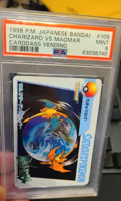 1998 Pokemon Japanese Bandai Charizard vs Magmar Carddass Vending #109 PSA 9 - Image 1