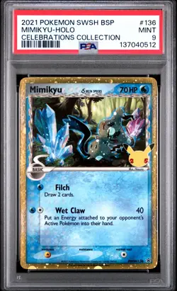 2021 POKEMON SWSH BLACK STAR PROMO CELEBRATIONS COLL #136 MIMIKYU-HOLO PSA 9 - Image 1