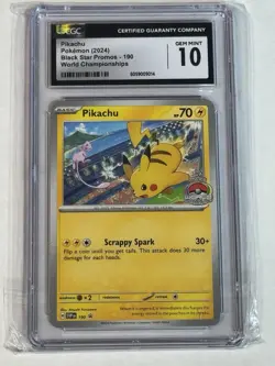 2024 Pokemon Pikachu #190 Black Star Promo World Championships Stamped CGC 10 - Image 1